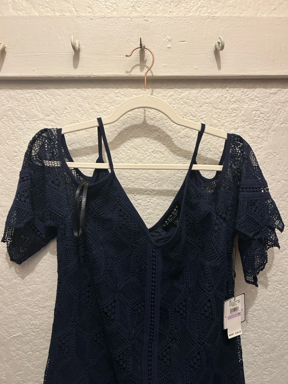 Laundry By Shelli Segal Navy Crochet Cold-Shoulder Mini Dress - Picture 10 of 13